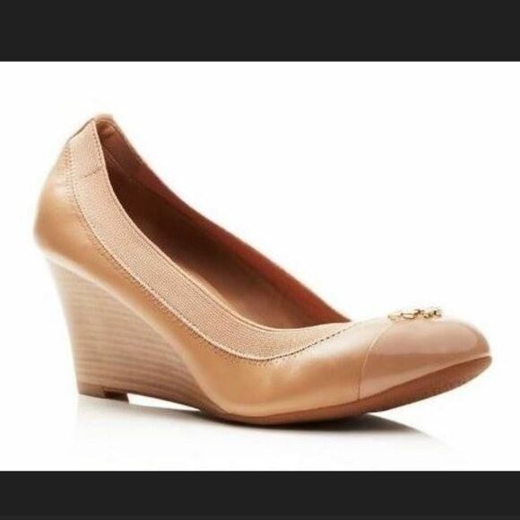 Tory Burch Women's Jolie Leather Cap Toe Wedge Pump Tory Beige Size 9 M - Picture 4 of 6